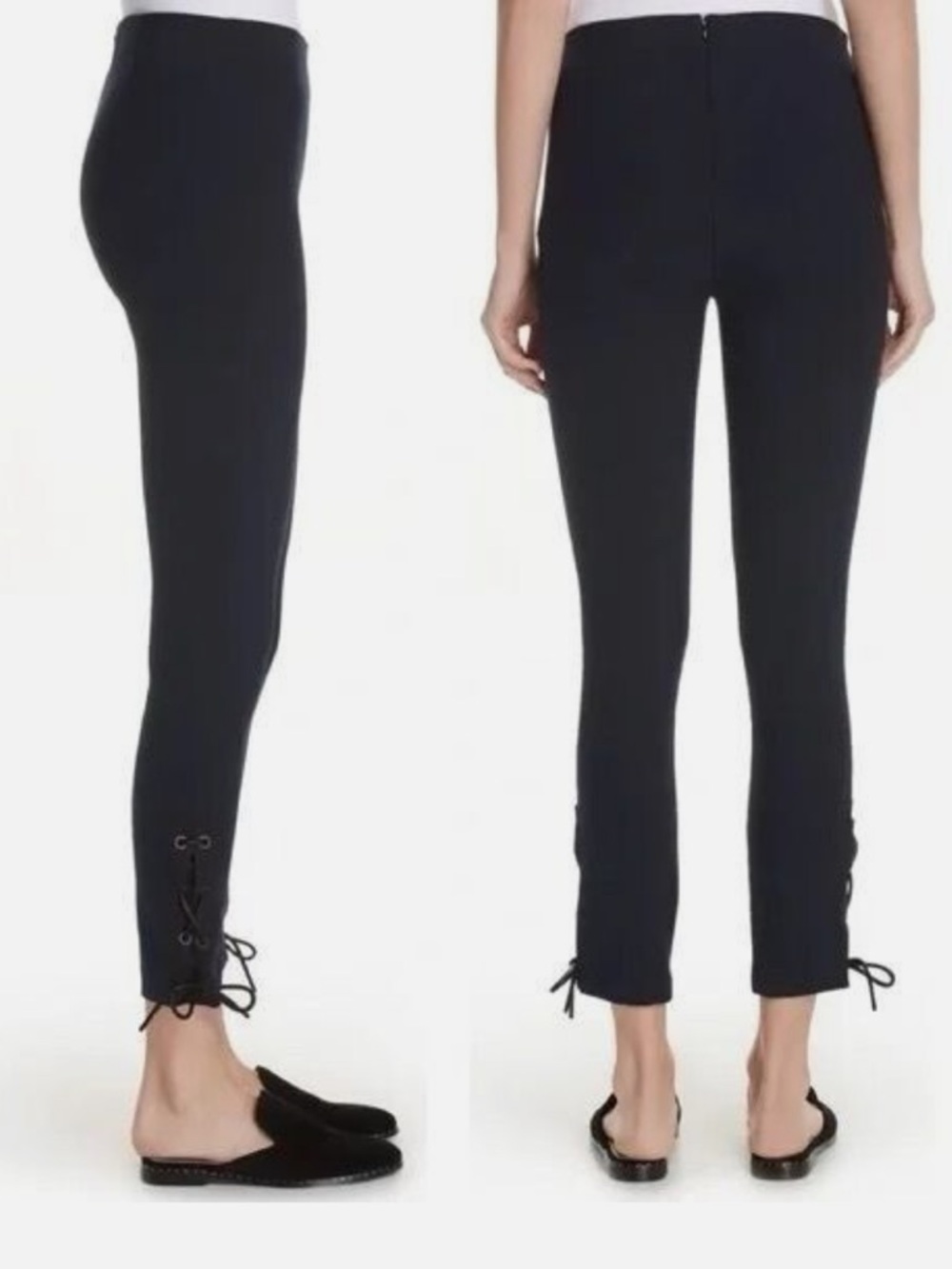 RAG‎ & BONE Women's Simone Lace Up Ankle Ponte Pants Navy Blue Minimal Office 10